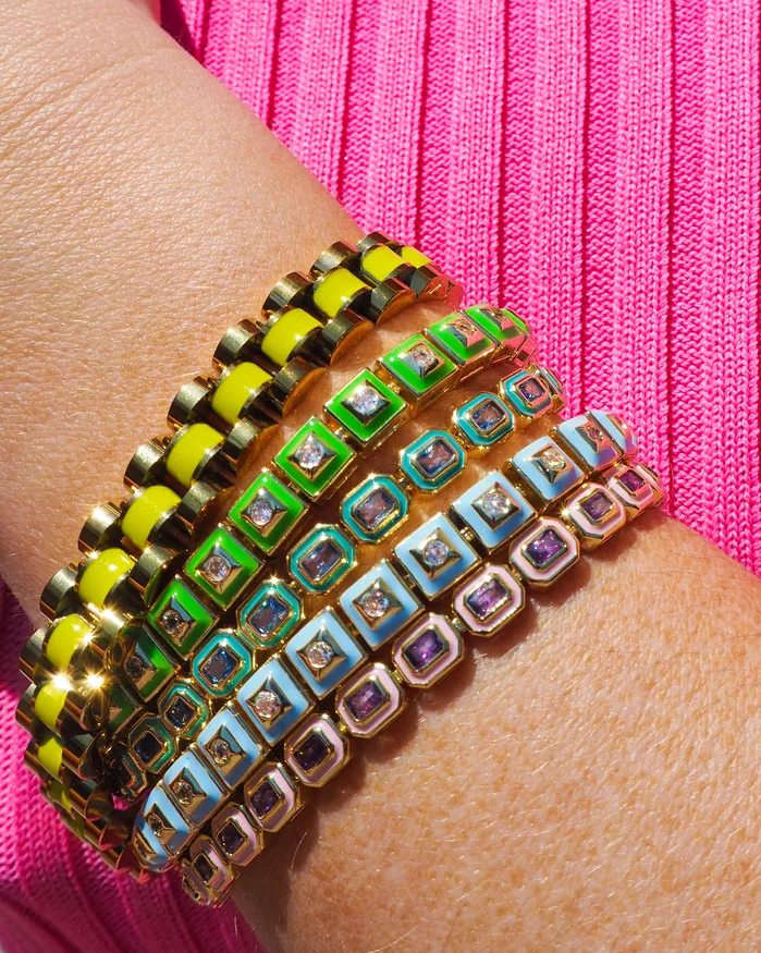 Bracelets Luv Aj Pyramid Stud Tennis Bracelet Bright Green Silver Bracelets Luv Aj Pyramid Stud Tennis Bracelet Bright Green Silver
