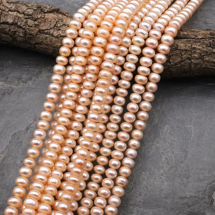 Earrings Intrinsic Trading AAA Genuine Peach Freshwater Pearl 8mm 9mm Rondelle Pearl Shimmery Iridescent Classic Pearl 155 Strand