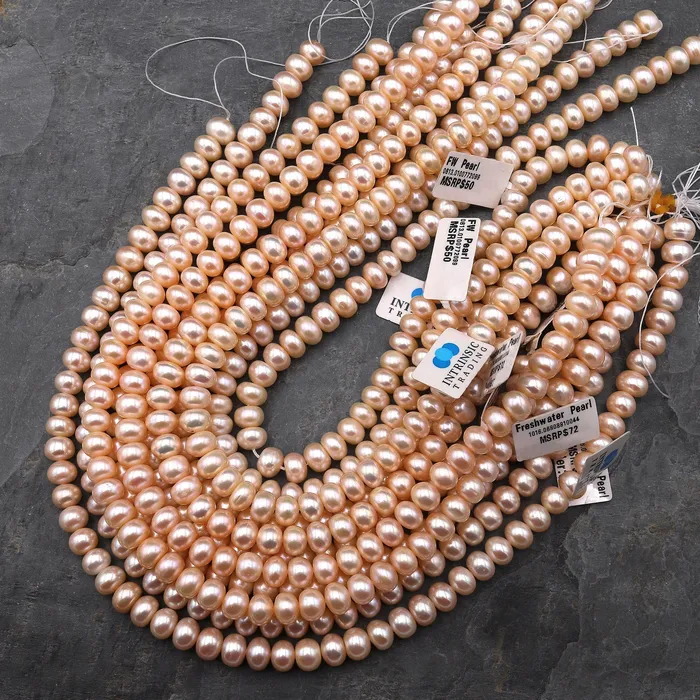 Earrings Intrinsic Trading AAA Genuine Peach Freshwater Pearl 8mm 9mm Rondelle Pearl Shimmery Iridescent Classic Pearl 155 Strand