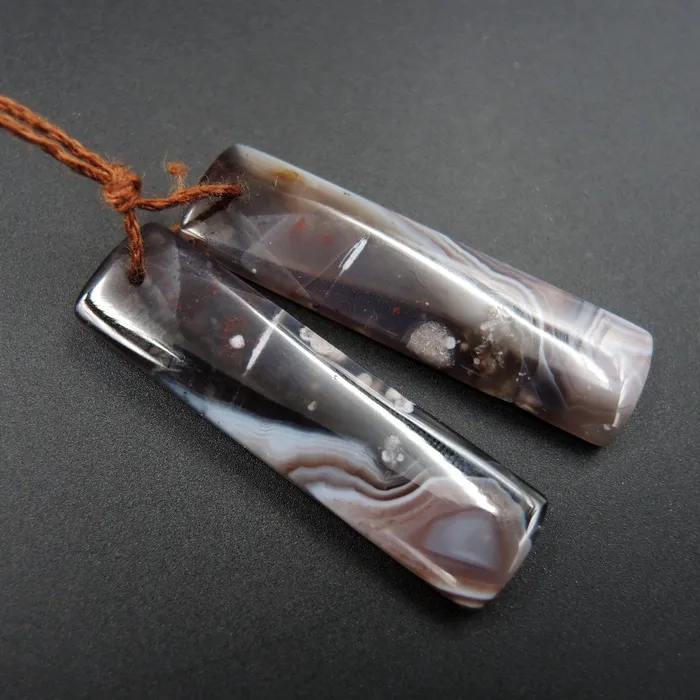 Earrings Intrinsic Trading Natural Botswana Agate Rectangle Cabochon Cab Pair Drilled Matched Earrings Bead Pair Natural Stone E1412