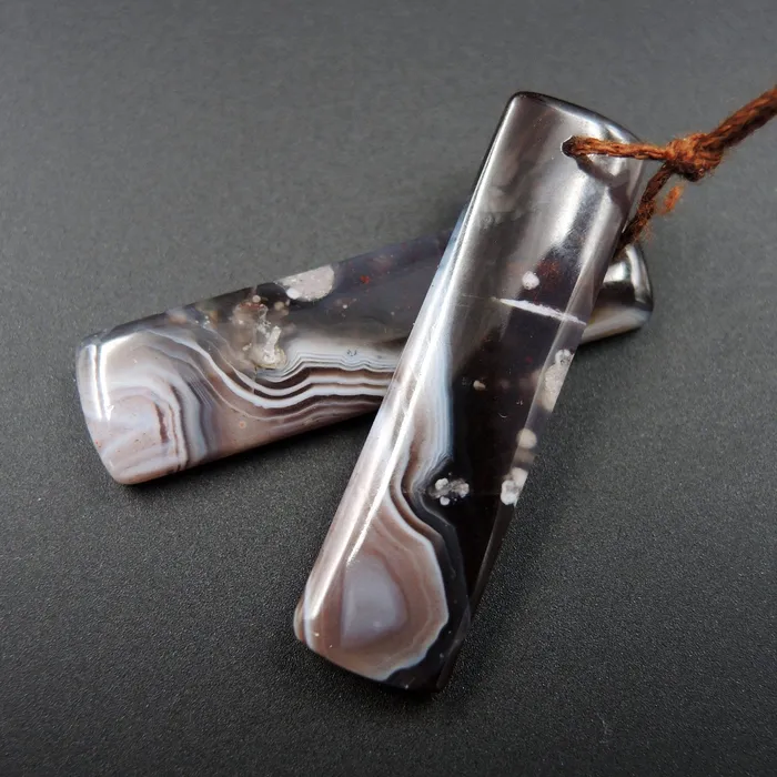 Earrings Intrinsic Trading Natural Botswana Agate Rectangle Cabochon Cab Pair Drilled Matched Earrings Bead Pair Natural Stone E1412