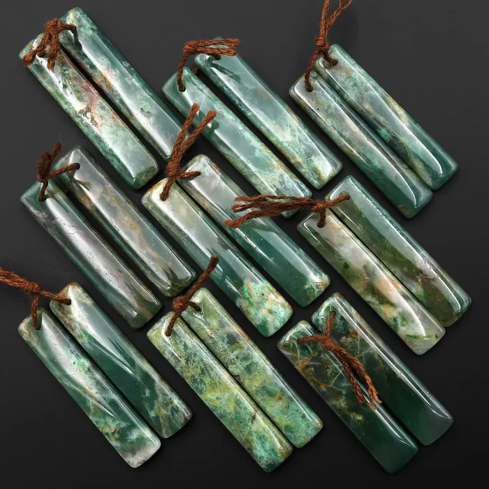 Earrings Intrinsic Trading Natural Green Jade Earring Pair Slender Rectangle Cabochon Cab Pair Matched Gemstone Earrings Bead Pair