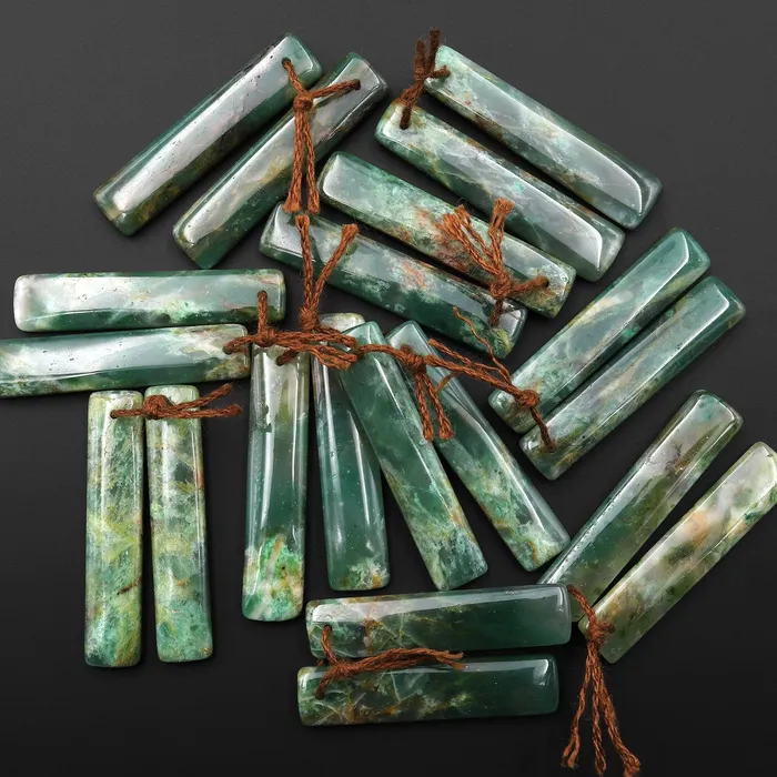Earrings Intrinsic Trading Natural Green Jade Earring Pair Slender Rectangle Cabochon Cab Pair Matched Gemstone Earrings Bead Pair