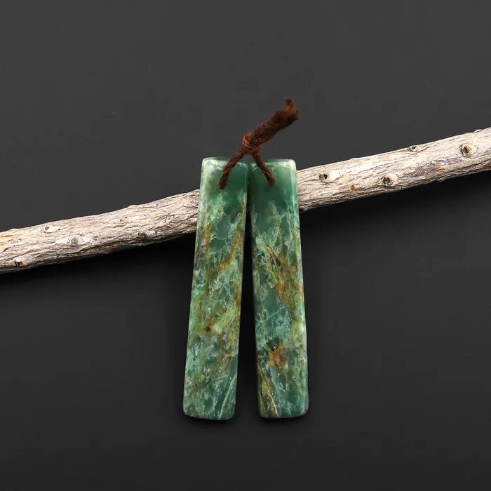 Earrings Intrinsic Trading Natural Green Jade Earring Pair Slender Rectangle Cabochon Cab Pair Matched Gemstone Earrings Bead Pair