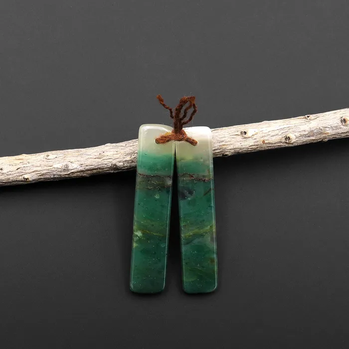 Earrings Intrinsic Trading Natural Green Jade Earring Pair Slender Rectangle Cabochon Cab Pair Matched Gemstone Earrings Bead Pair