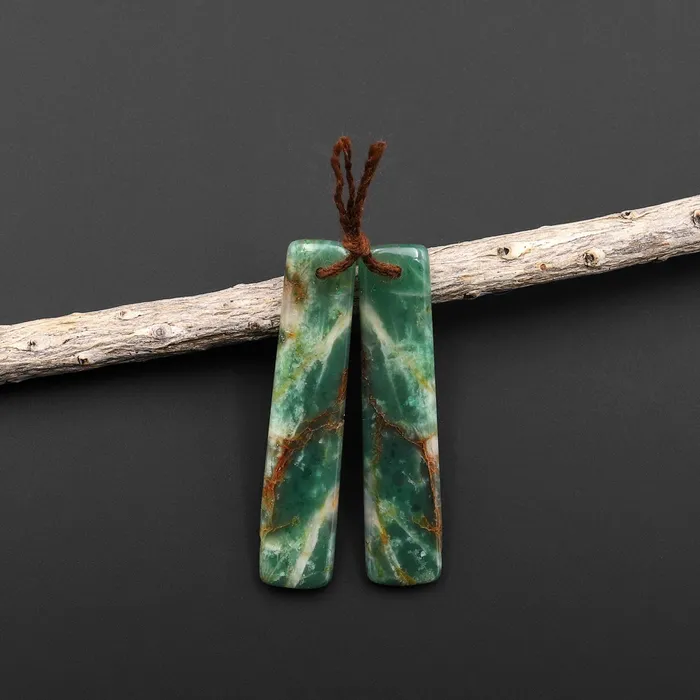 Earrings Intrinsic Trading Natural Green Jade Earring Pair Slender Rectangle Cabochon Cab Pair Matched Gemstone Earrings Bead Pair