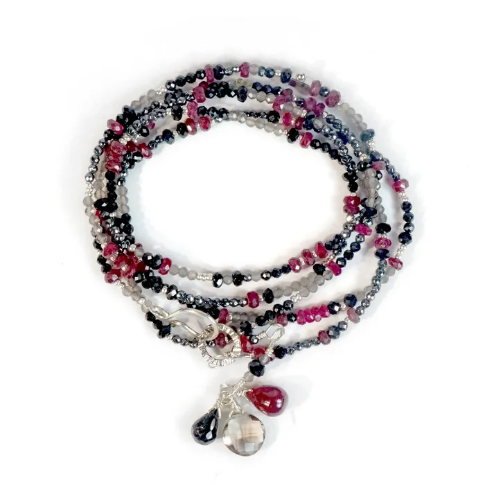 Q Evon Bracelets Multi Gemstone NecklaceWrapped Bracelet with Ruby Spinel Grey Topaz Long Q Evon Bracelets Multi Gemstone NecklaceWrapped Bracelet with Ruby Spinel Grey Topaz Long