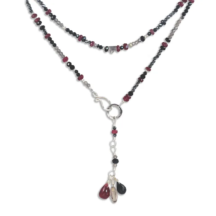 Q Evon Bracelets Multi Gemstone NecklaceWrapped Bracelet with Ruby Spinel Grey Topaz Long