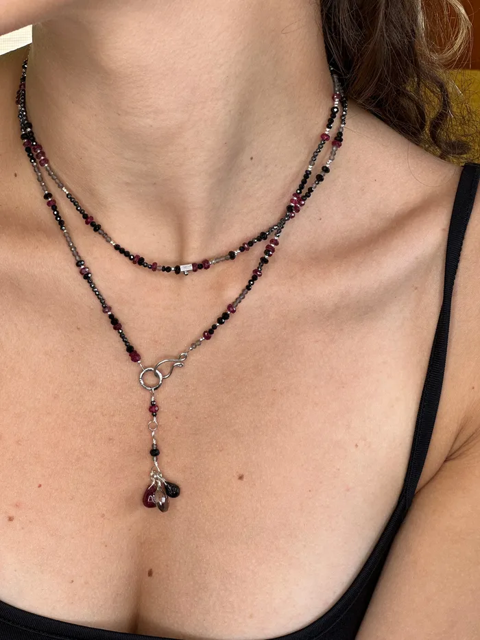 Q Evon Bracelets Multi Gemstone NecklaceWrapped Bracelet with Ruby Spinel Grey Topaz Long