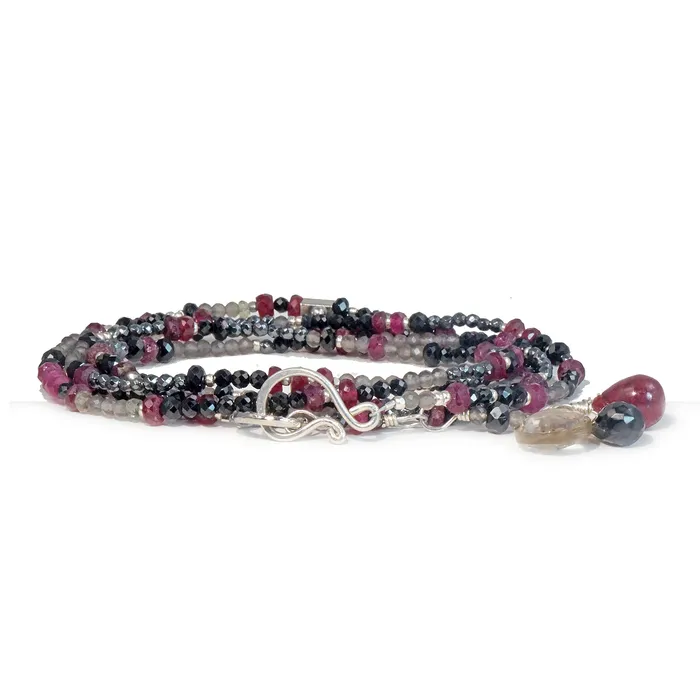 Q Evon Bracelets Multi Gemstone NecklaceWrapped Bracelet with Ruby Spinel Grey Topaz Long