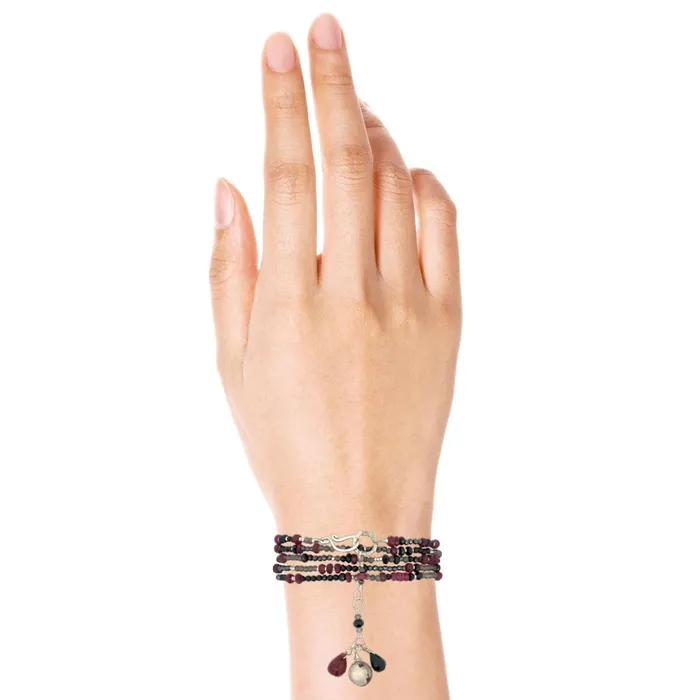 Q Evon Bracelets Multi Gemstone NecklaceWrapped Bracelet with Ruby Spinel Grey Topaz Long