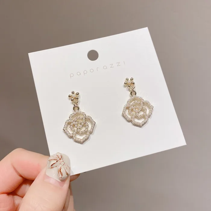 Refined by AnnaKaci Earrings Pearl Encrusted Flower Pendant Earrings Refined by AnnaKaci Earrings Pearl Encrusted Flower Pendant Earrings