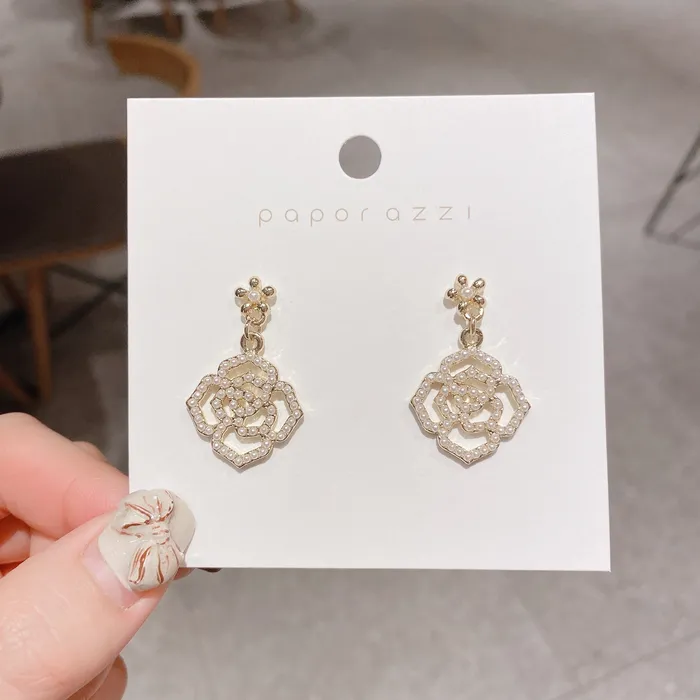 Refined by AnnaKaci Earrings Pearl Encrusted Flower Pendant Earrings Refined by AnnaKaci Earrings Pearl Encrusted Flower Pendant Earrings